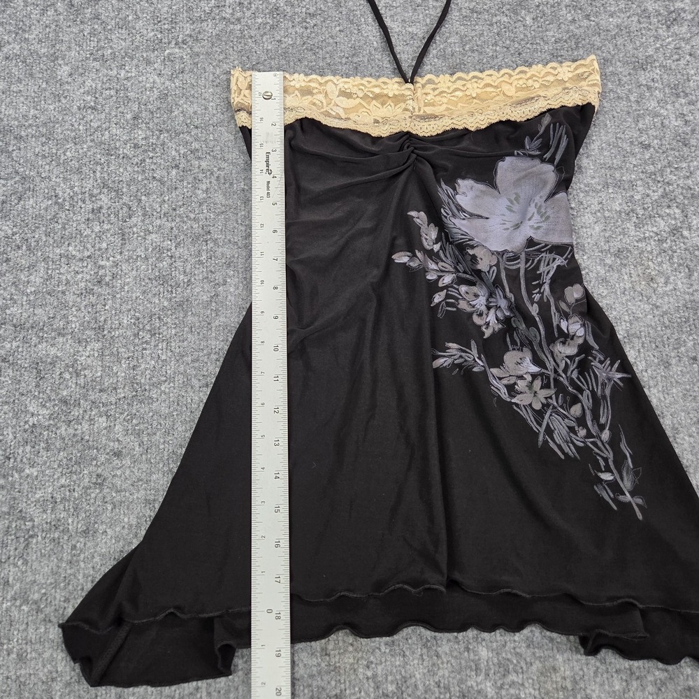 Babydoll Vintage Y2k Womens Small Black Floral‎ Lace Halter Tie Back - Picture 7 of 12
